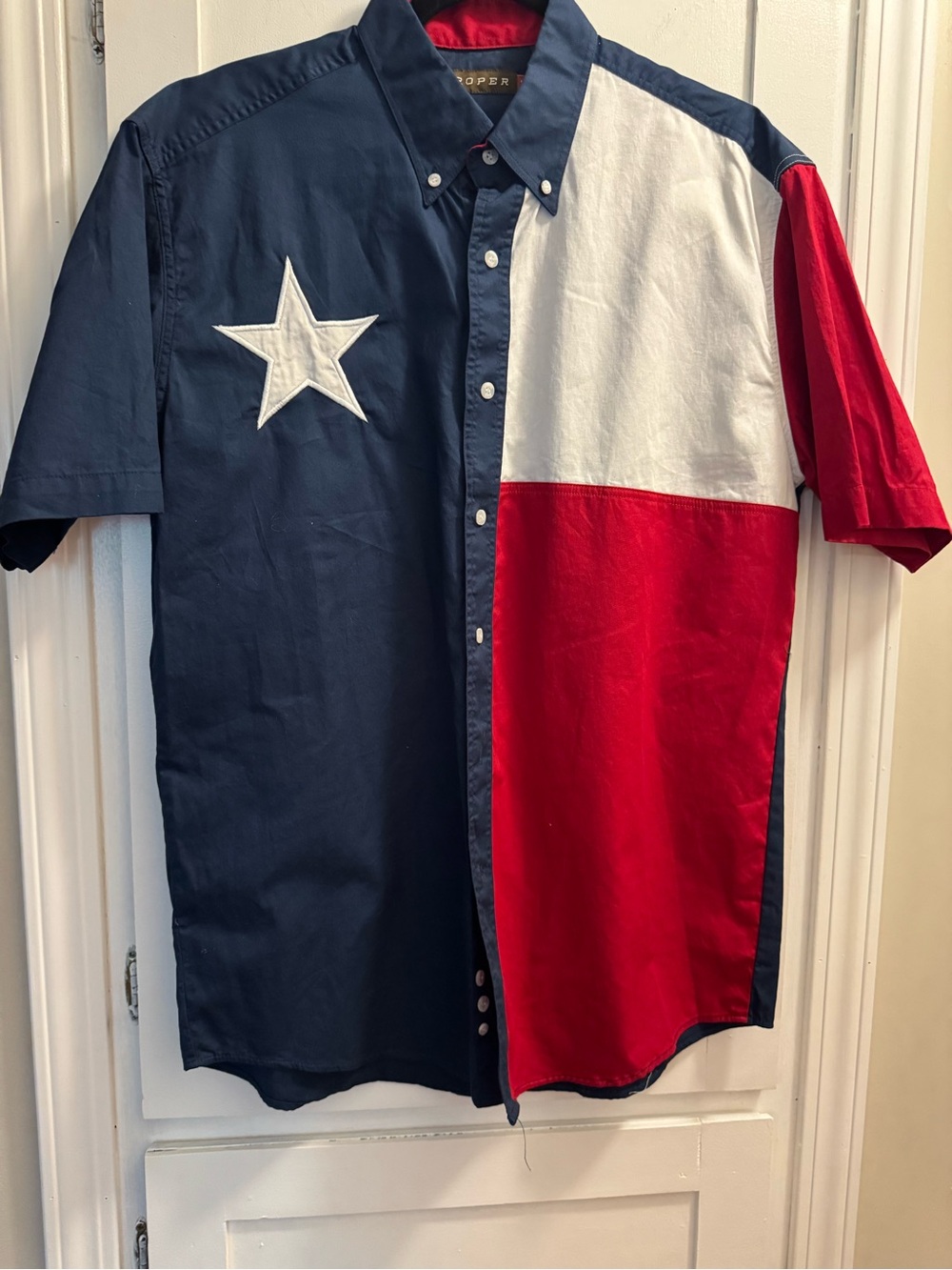 Men's roper Colorblock Texas Star Button-Down Shirt - red, white, blue med